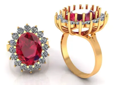 Women Ring 73 low weight oval top shape diamond women ring 3D print model