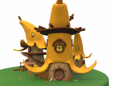 Cartoon banana house and props 2 3D model