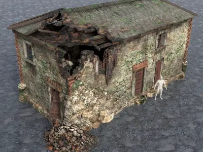 Old stone barn Low-poly 3D model