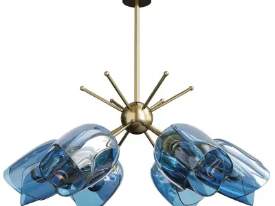 Ocean glass chandelier with brass fixtures Low-poly 3D model