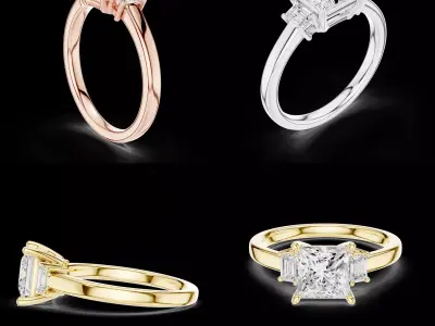 Princess Three Stone Diamond Ring 3DM STL 3D print model