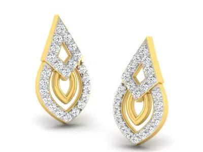 Gold Diamond Women Earring 3D print Model 3D print model 112