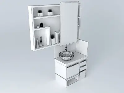 Small bathroom with niches and sliding door Free 3D model