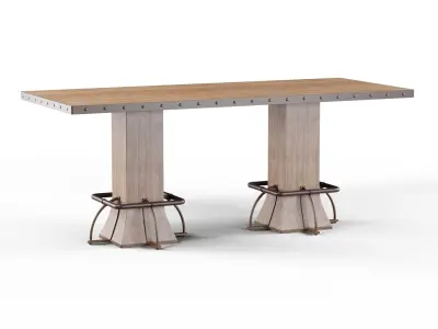 Loft Roxie Walnut Wood Brown Metal height Dining Set 3D model