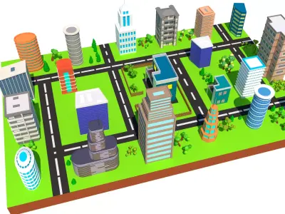 Low Poly Stylized City Low-poly 3D model