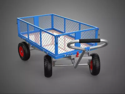 STEEL GARDEN UTILITY WAGON CART YARD LAWN TROLLEY HAND PALLET 4W 3D model