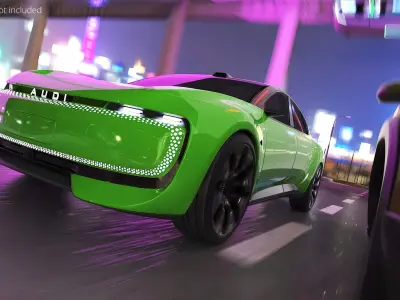  Audi E Panoramic Roof EV Green Rigged for Cinema 4D 