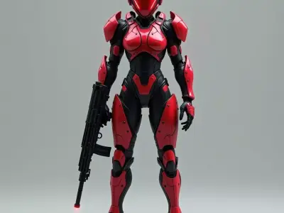 Feline Exosuit Sentinel 3D Model Red Tactical Soldier 3D model