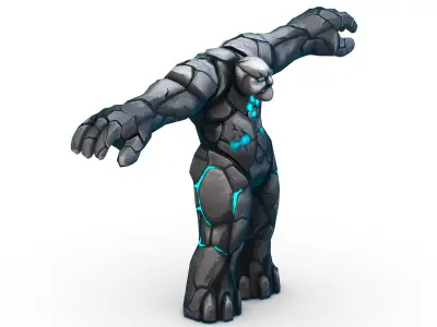 Big Grey Stone Golem Monster Giant Mining Heroes Rock Low-poly 3D model
