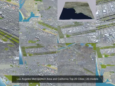 Los Angeles Metropolitan Area and California Top 20 Cities 3D Model Pack