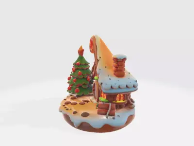 Whimsical Gingerbread Cottage Holiday Environment  Low-poly 3D model