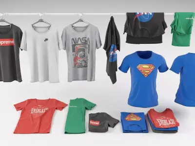 T-shirt collection three t - shirts with superman logo 3D model