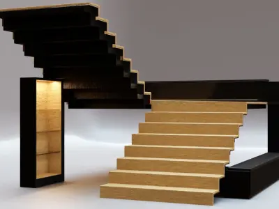 Stairs Set 05 - U Shape Stairs with 4 diferent designs Low-poly 3D model