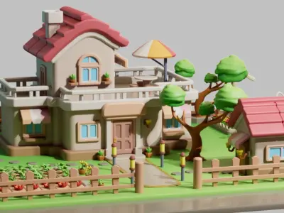 cartoon villa cottage country house Low-poly 3D model