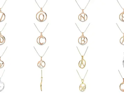 26 Letter Alphabets Pendant Necklace 3dm render detail 3D Model Pack