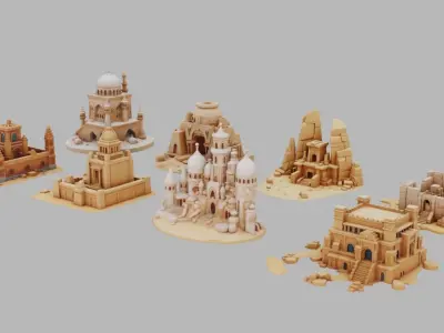 Desert Temples Collection Low-poly 3D model