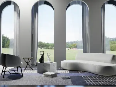 Lounge furniture curve sofa and chair 3d models  3D model