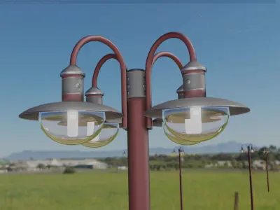 Street Light -7- Red Version -4 Lamps- Low-poly 3D model