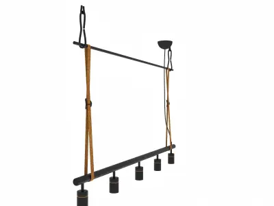 Chandelier made of metal pipes and leather strap Low-poly 3D model