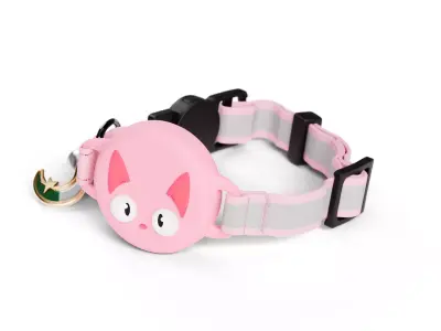 Cat Collar with Cute Face Design - Light Pink  3D model