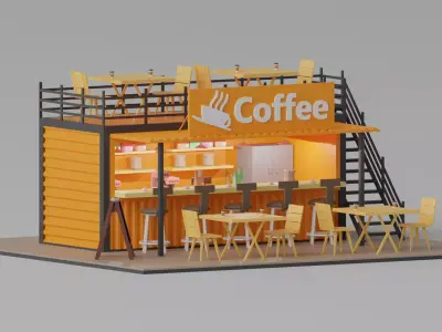 Cartoon Container Coffee Shop Cafe 3D model