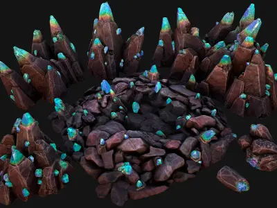 Dungeon Magic Crystals Deposits Ore and Minerals  Low-poly 3D model