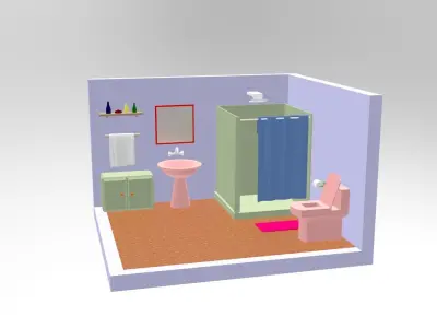 Cartoonish Bathroom Interior  Low-poly 3D model