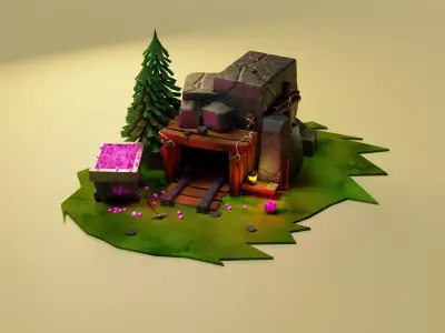 Gem Mine lowpoly blender 3D diorama  Low-poly 3D model