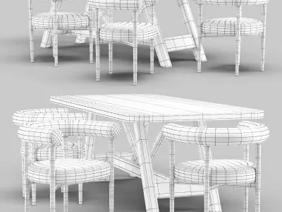 Dining Set Crate and Barrel - Aya Table and Mazz Boucle Chair 3D model