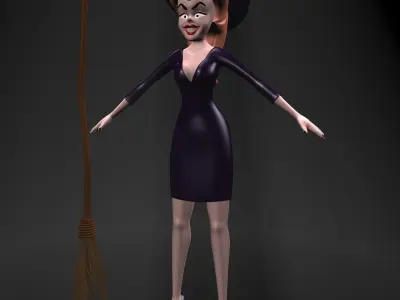 Cartoon Witch Rigged Low-poly 3D model