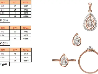 Light Minimalist Diamond Ring Earrings Pendant Set 3D print model