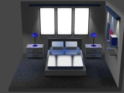 Isometric Bedroom Low-poly 3D model