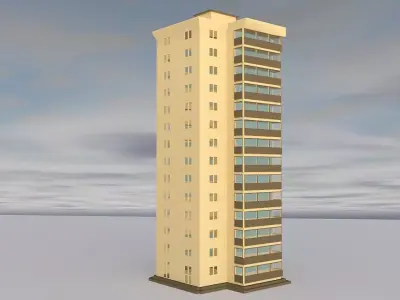 13 Storey Residential Building Cinema 4D Game-Ready 3D Model Low-poly 3D model