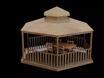 Gazeboo 3D model Low-poly wooden gazebo Low-poly 3D model