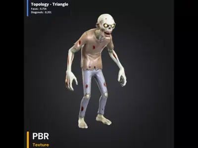 Stylized Zombie Character - Game Ready PBR Asset - AI Low-poly 3D model