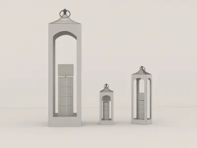 Black Metal Lantern with Candle 3D model