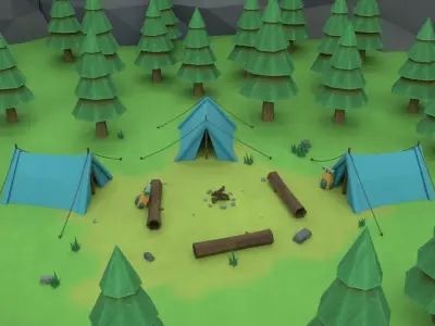 Cartoon Camp Low-poly 3D model