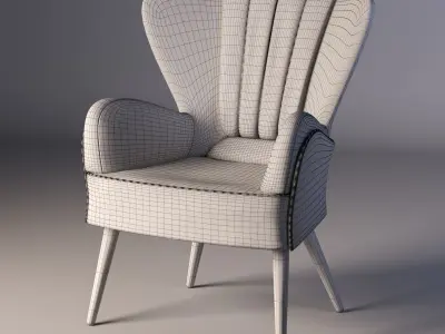 Classic chair in light beige upholstery on thin wooden legs Free 3D model