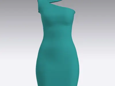 one shoulder dress light sea green Low-poly 3D model
