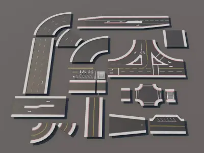 Modular Road Pack With 2k Textures Low-poly 3D model