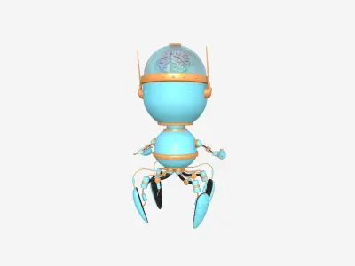 Brain Robot G09 Blue Orange - SciFi Character Design Low-poly 3D model