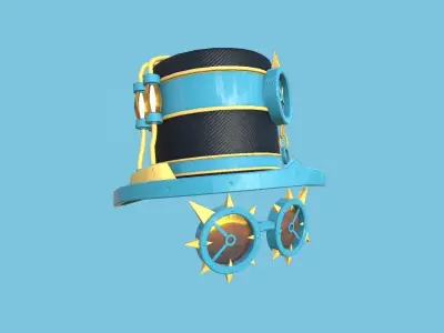 Steampunk Hat 10 Cartoon Blue - SciFi Character Design Low-poly 3D model