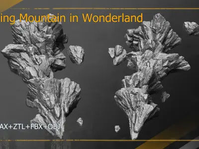  Natural Rocks of Floating Mountain in Wonderland 3D High-Poly 3D model