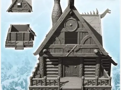 Viking log building with access stairs and fireplace 14 - North  3D print model