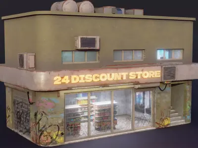 Cyberpunk Store building and props Low-poly 3D model
