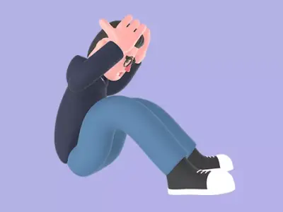 Stylized 3D Frustrated Male Programmer Cartoon-Sitting on Floor 3D model