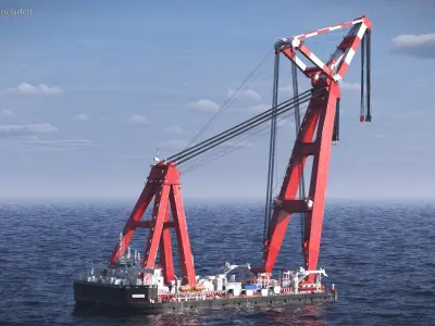  Marine Crane Lift Vessel on Water 