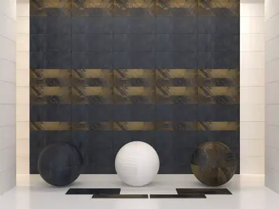 TILES CERAMIC HARMONY BLUE GEOMETRIC GOLD METALLIC 30x90 15x90 Free 3D model