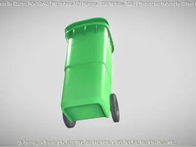 Green Plastic Waste Bin 60 Liters 945x360x448 Low-poly 3D model