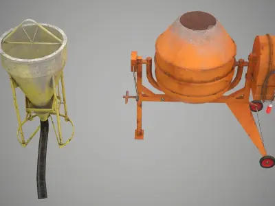 Concrete Mixer and Concrete Bucket pack Low-poly 3D model